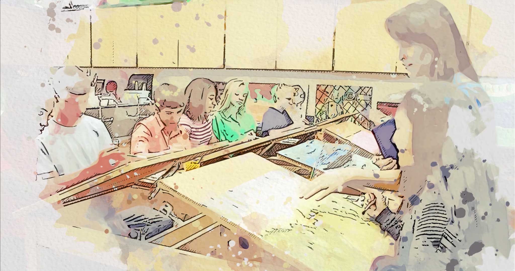 teacher in classroom with students sitting at desks