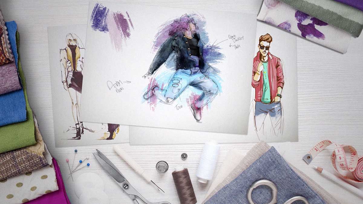 fashion design sketches and tools